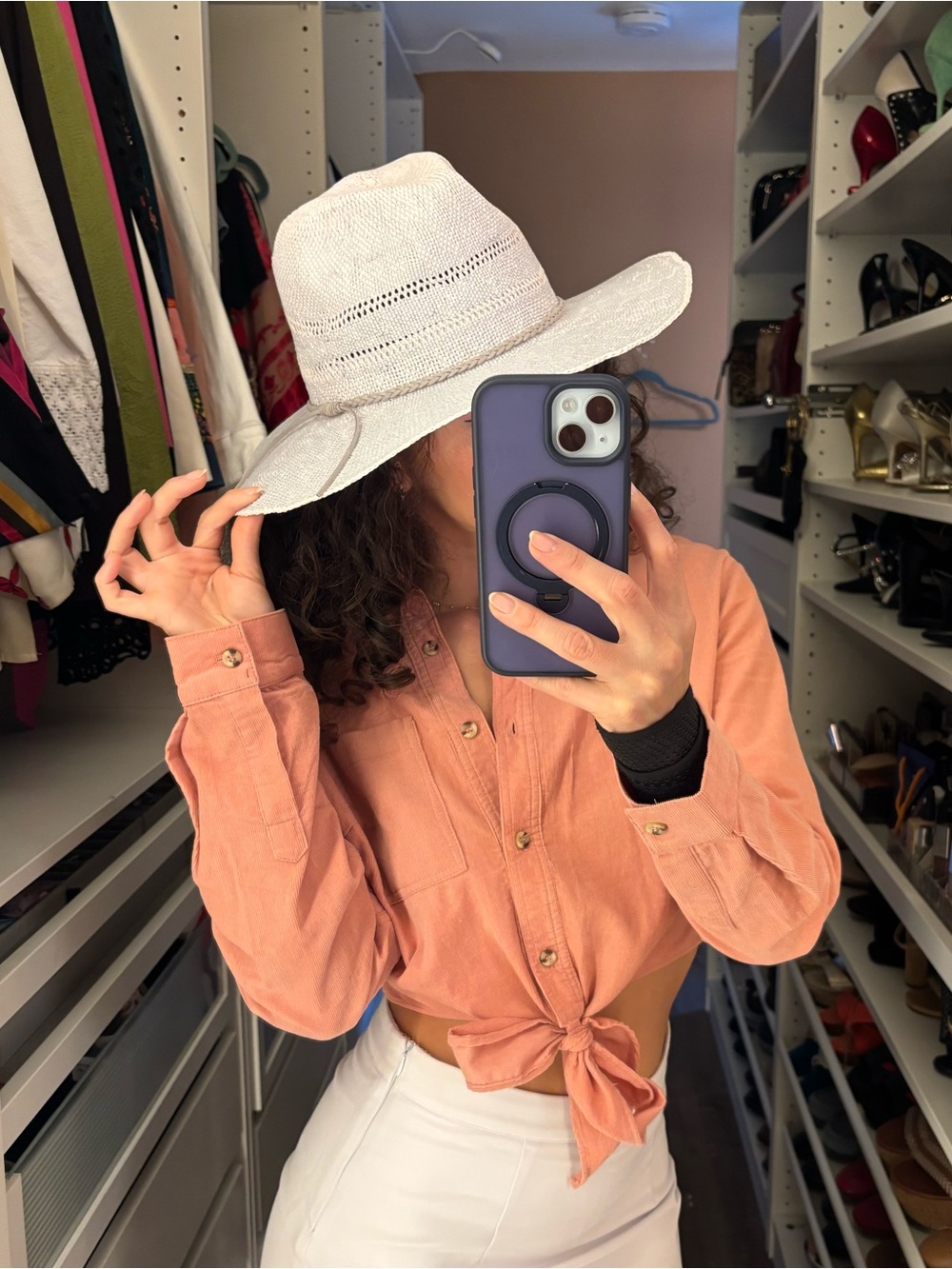 White straw cowboy hat with leather detail